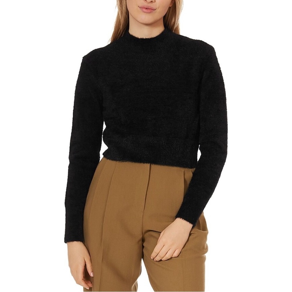 Theo & Spence Feathered Mock Neck Cropped Sweater NWT